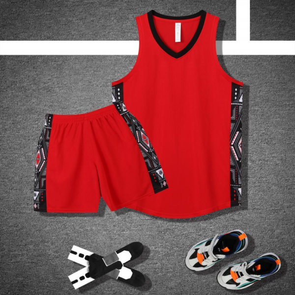 Red Geometric Panel Basketball Set
